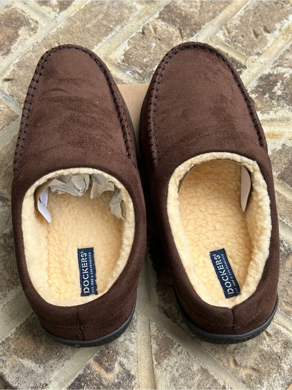Dockers Men’s Brown Suede Slip-On Fleece-Lined Slippers